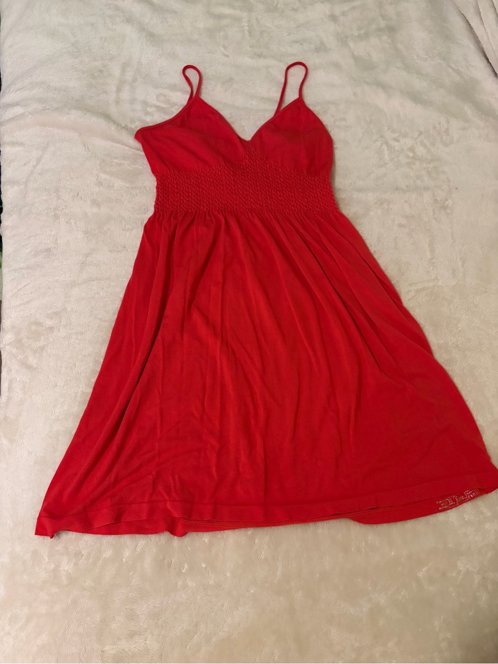 Red Spaghetti-Strap Smocked Waist Dress - Women